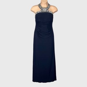 XScape Womens Blue Beaded Sleeveless Maxi Dress Long Formal Gown size 14